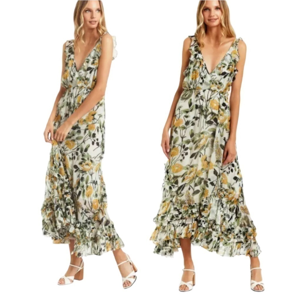 Secret Mission Dress Celia Georgette Maxi Dress in Yellow Poppy Floral NWT - Picture 9 of 9